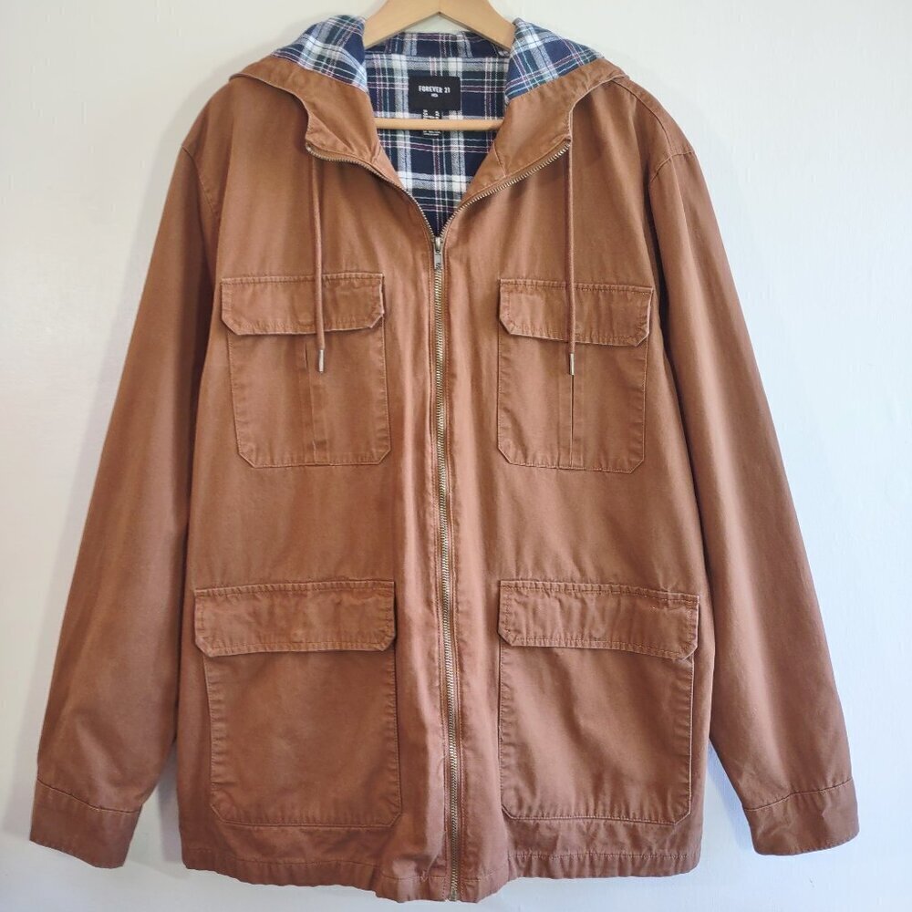 Forever 21 Men's Utility Chore Barn Jacket Size XL Hood Outdoor Workwear Rustic - Picture 3 of 12